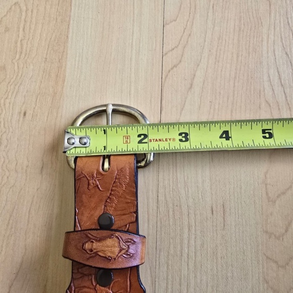 Al Stohlman Belt Brown Leather Embossed Western Longhorn Belt 32 - Picture 14 of 16